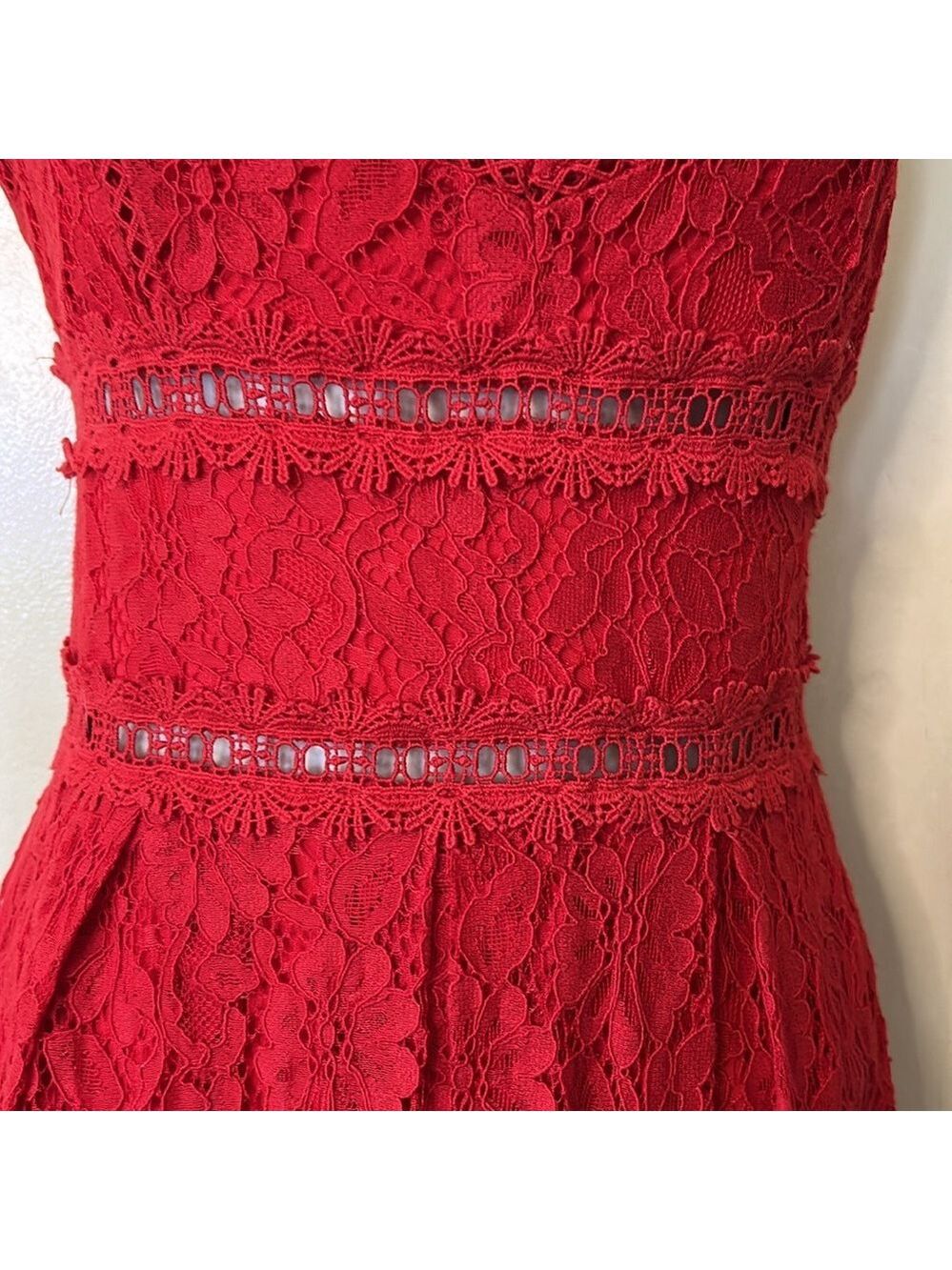 NSR Red lace tea length dress size S - Picture 5 of 13